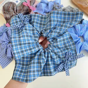 Scrunchie a Quadri con Fiocco Stile Coreano Tessuto Oversize per Donna Stile Preppy Fantasia a Quadri Accessori per Capelli