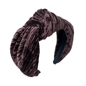 Elegant brown velvet knotted headband with sponge padding for women