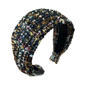 Serre-tête élégant en tweed avec fils métalliques colorés pour coiffure bombée