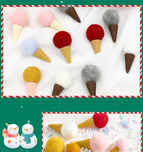 Handmade colorful wool felt ice cream cone ornaments for Christmas DIY crafts and wreaths