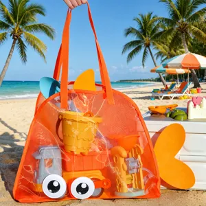 Kids Beach Bag Large Capacity Mesh Toy Storage Bag Cute Big Eyes Cartoon Swim Bag Outdoor Travel Tote Bag Lightweight