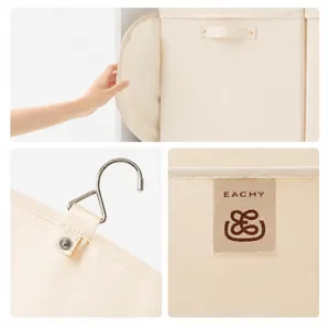 Bolsa de almacenamiento colgante plegable para armario con gancho metálico y diseño ahorrador de espacio.