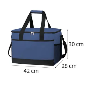 Portable insulated cooler bag for outdoor camping and picnic, large capacity blue food storage.