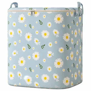 Blue Daisy Print Large Capacity Storage Bag with Zipper and Handles for Quilts and Clothes