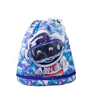 Kids waterproof drawstring swimming backpack with wet dry compartment and astronaut print main view