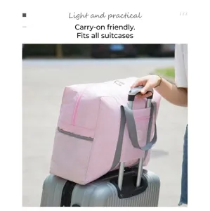 Large capacity travel bag foldable luggage trolley sleeve portable storage bag pink color