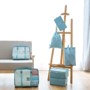 7-teiliges Reisegepäck Organizer Set wasserdichte Packtaschen Kleidung Aufbewahrung blau