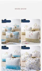 Grand sac de rangement en tissu pour couettes et vêtements avec de jolis motifs.