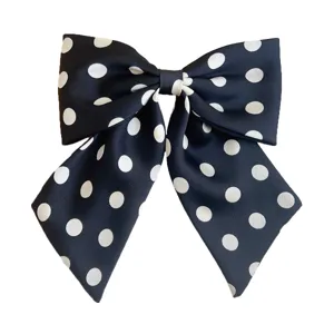 Grand nœud pour cheveux noir à pois blancs, barrette élégante de style japonais et coréen