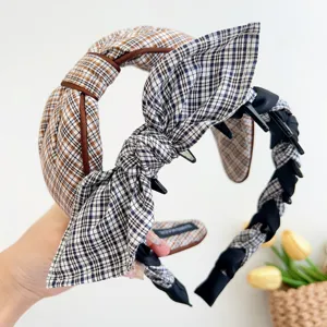 Koreanischer Stil Kariert Hasenohren Haarband Süß Elegant Rutschfest Stoff Haarschmuck Schleife Verknotet Kopfband Damen Mode