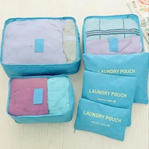 Set de bolsas de viaje azules organizadores de maleta para ropa y equipaje 6 piezas