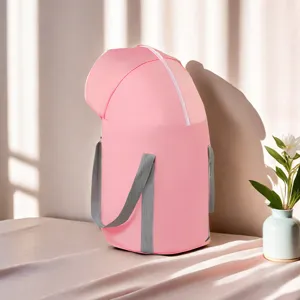 Portable foldable foot soak bag deep bucket with zipper lid for travel and home pink