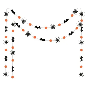 Halloween Party Decoration Felt Garland Black Bat Spider Orange Circle Triangle Bunting For Indoor Home Holiday Decor