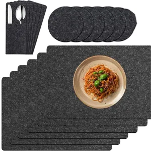 Waschbare Dunkelgraue Filz Tischset-Set 18-Teilig Hitzebeständige Rechteckige Tischmatten Runde Untersetzer Mit Bestecktaschen Für Küche Zuhause