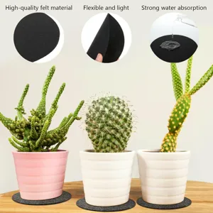Black round felt plant coasters with water absorption and flexible texture features.