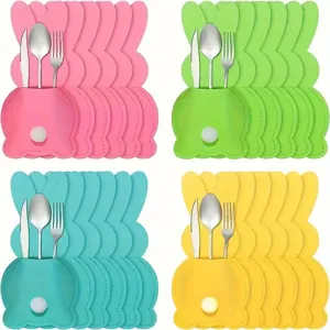 Set of Easter bunny felt cutlery holders in four vibrant colors for festive table decor