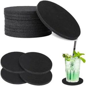 Set of black round felt plant coasters for indoor and outdoor bonsai and drinks.