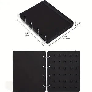 Professional black felt jewelry storage book with binder rings and laser-cut pin display pages