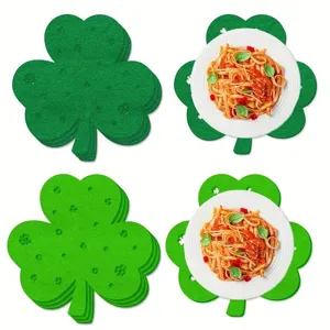Manteles individuales de fieltro de trébol para decoración de mesa de San Patricio verde