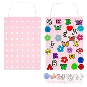 Pink felt wall hanging organizer for pin and jewelry display showing multiple views