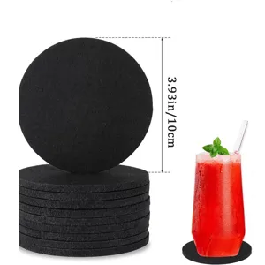 Round black felt coasters set for drinks and indoor plants with 3.93 inch diameter