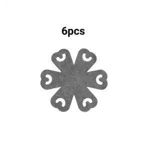 Detailed view of grey flower-shaped felt protectors designed for stacking pots and pans safely.
