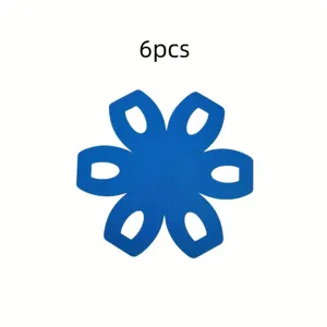 Six-piece set of blue felt flower-shaped cookware protectors for pans and pots