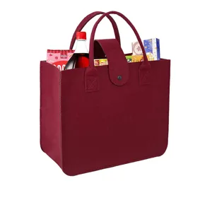 Durable maroon felt tote bag used as a reusable shopping and snack storage bag organizer
