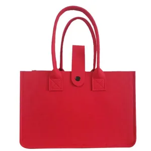 Handheld Felt Storage Bag Portable Reusable Shopping Bag Foldable Travel Organizer Tote Grocery Bag With Button Closure