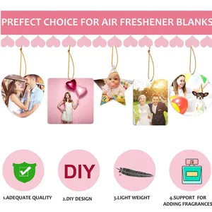 Customizable DIY sublimation air freshener blanks with various shapes and photo prints