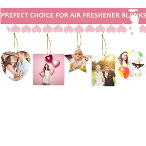 Sublimation air freshener blanks set for DIY, featuring heart, star and square shapes