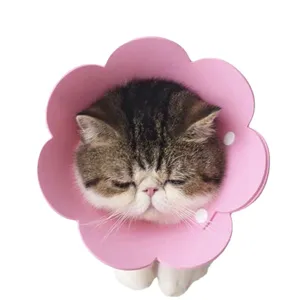 Soft pink sunflower-shaped Elizabeth collar for cats, anti-licking protective neck cone cover