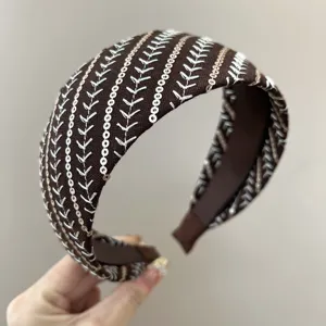 Fashion Simple Striped Sequin Headband Versatile Coffee Brown Hair Scrunchie Collection Bow Knot Hair Claw Clip Daily Commute Accessory For Women