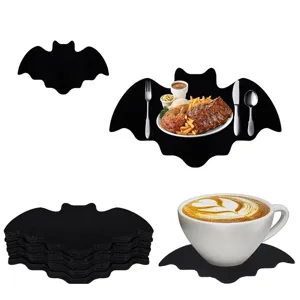 Halloween Bat Spider Web Felt Place Mat Coaster Black Non-slip Heat Resistant Table Mat Party Dining Decoration Supplies