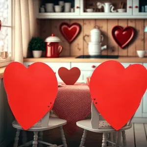 Juego de dos fundas de silla de fieltro rojo con forma de corazón para San Valentín
