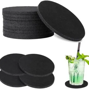 Round Black Felt Coasters Non-Slip Heat-Resistant Drink Mats For Table Protection Christmas Halloween Shamrock Patterns Home Office Decor