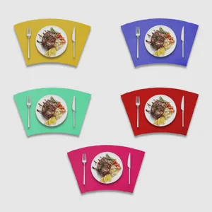 Set of colorful fan-shaped felt placemats in five vibrant hues for festive table decor