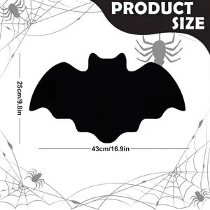 Size detail of black bat-shaped felt placemat for Halloween party table decoration