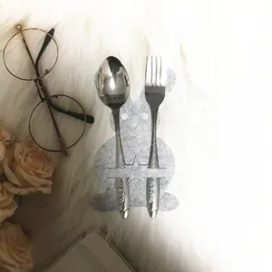 Felt bunny cutlery holder with metal spoon and fork for Easter table decor