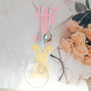 Rabbit-shaped felt cutlery holders for Easter table decoration and party supply
