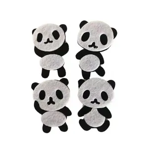 Four cute cartoon panda non-woven felt patches for creative DIY crafts and decorations