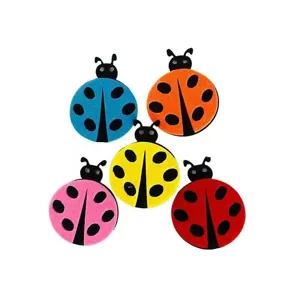 Colorful ladybug felt appliques in red, yellow, blue, pink, and orange colors