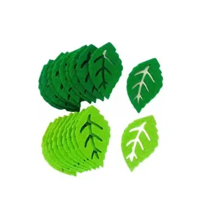 Detailed view of dark and light green non-woven felt leaf decorative accessories.