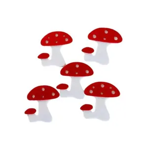 Five piece set of cute red and white felt mushroom craft accessories for DIY decor