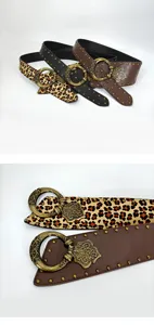 Retro luipaard print brede riem vrouwen vintage metalen gesp taille korset accessoire