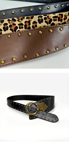 Dames brede vintage lederen riem met studs luipaardprint mode taille corsett