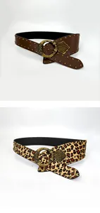 Amerikaanse vintage panterprint brede riem voor vrouwen, stijlvolle tailleband voor jassen.