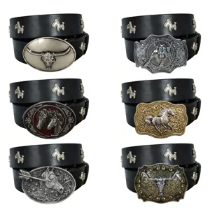 Vintage Punk PU Lederen Riem Voor Vrouwen Mannen Retro Dieren Gesp Metalen Klinknagel Western Cowboy Tailleband
