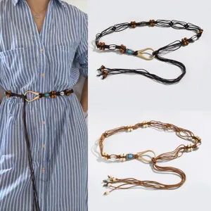 Cintura in Vita in Cordino Cerato Fatto a Mano Bohemien Con Perline di Legno Conchiglie e Fibbia in Metallo Donna Casual Vacanza Abito Boho Catena Pancia Gioielli