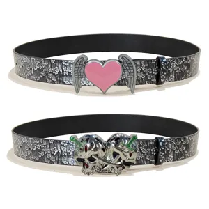 Vintage Y2K gothic style belt with heart wings and skull buckles for trendy women and men.